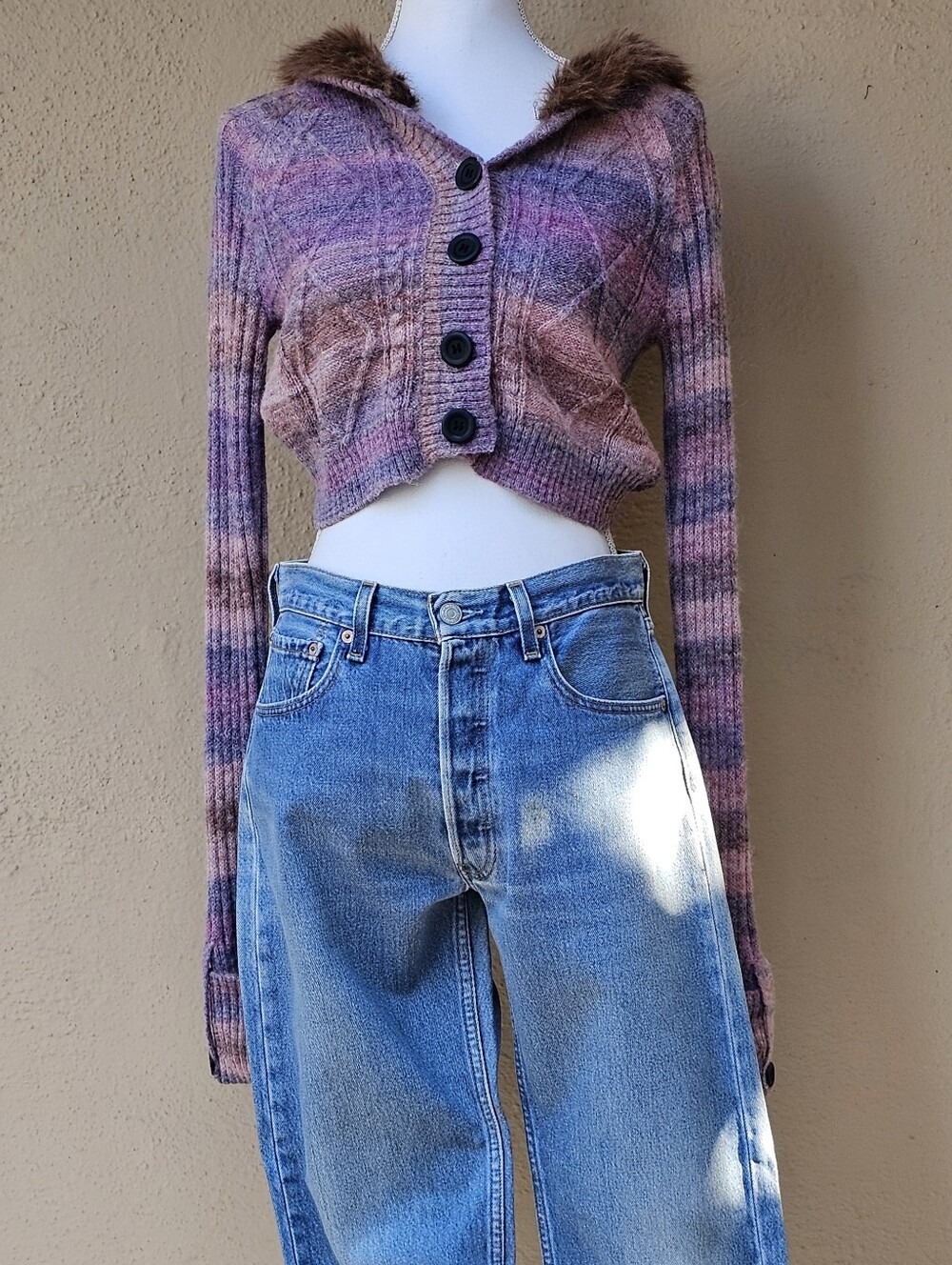 Current Mood Nylone & Wool Blend Dollskill Cropped Button Down Cardigan Sz M